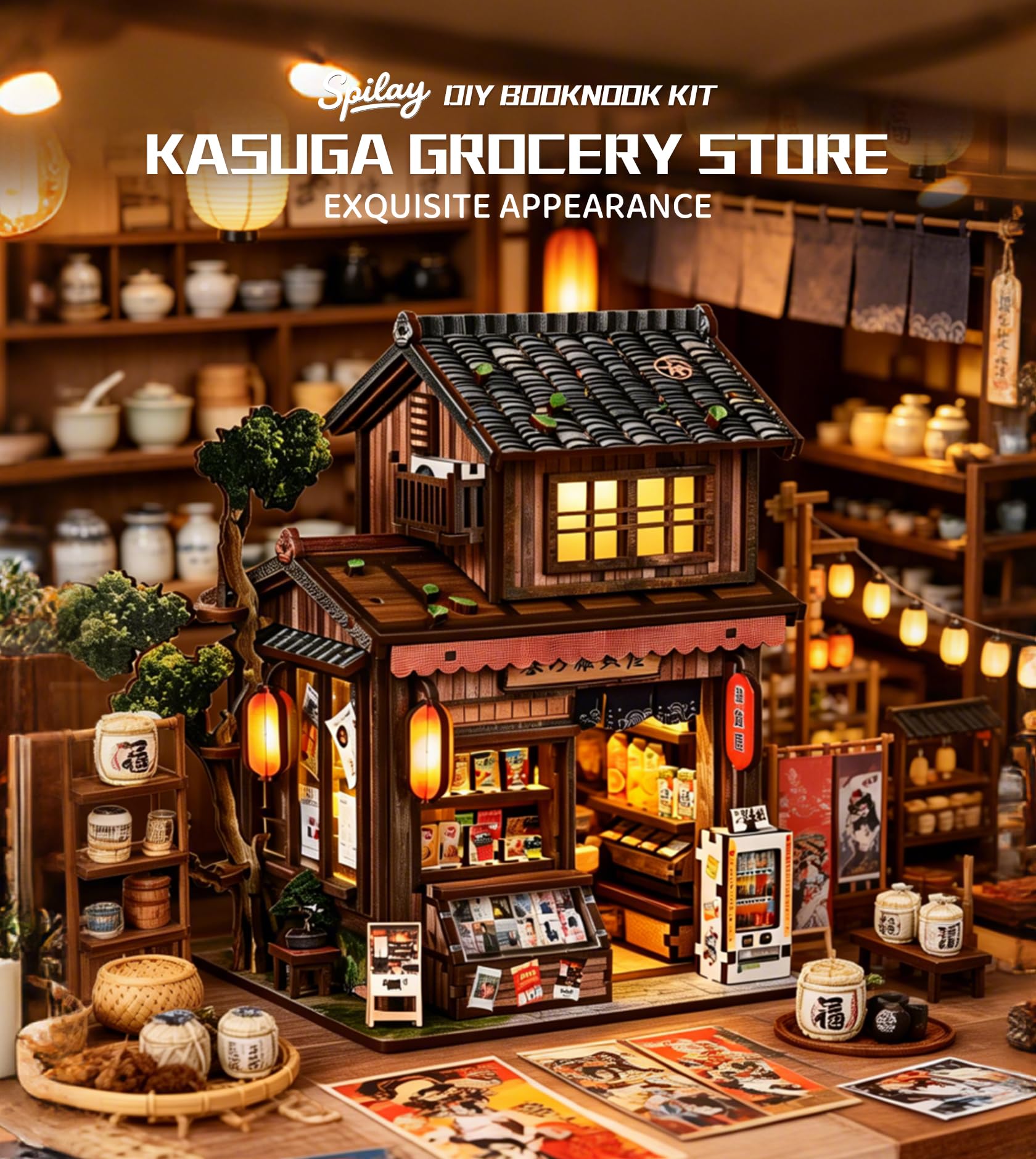 Spilay Kit fai da te in miniatura, casa delle bambole in miniatura, con carillon, mini kit per la costruzione di una casa, angolo libro per adulti, decorazione creativa per libreria e regalo unico