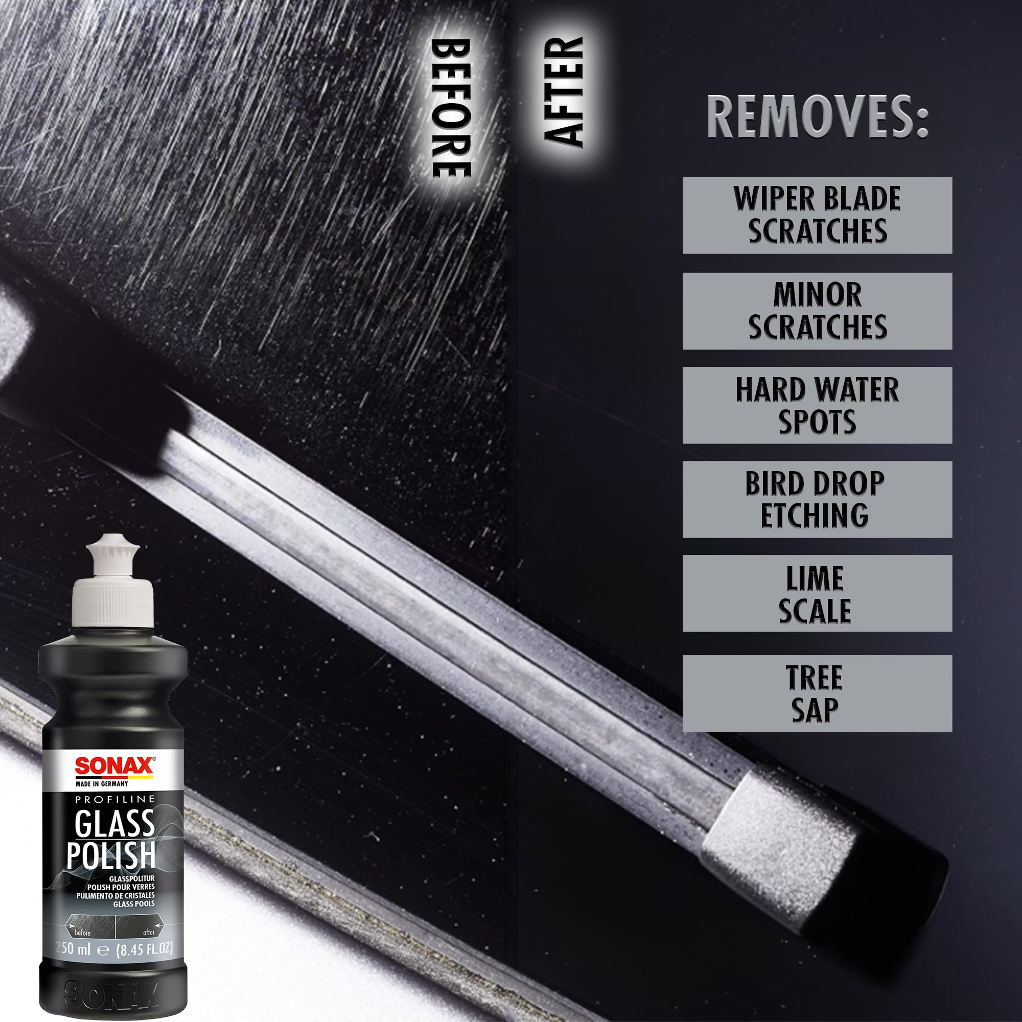 SONAX PROFILINE polissage du verre (250 ml) | Polissage pour verre pour enlever les rayures légères, le ternissement et les brûlures du verre véritable