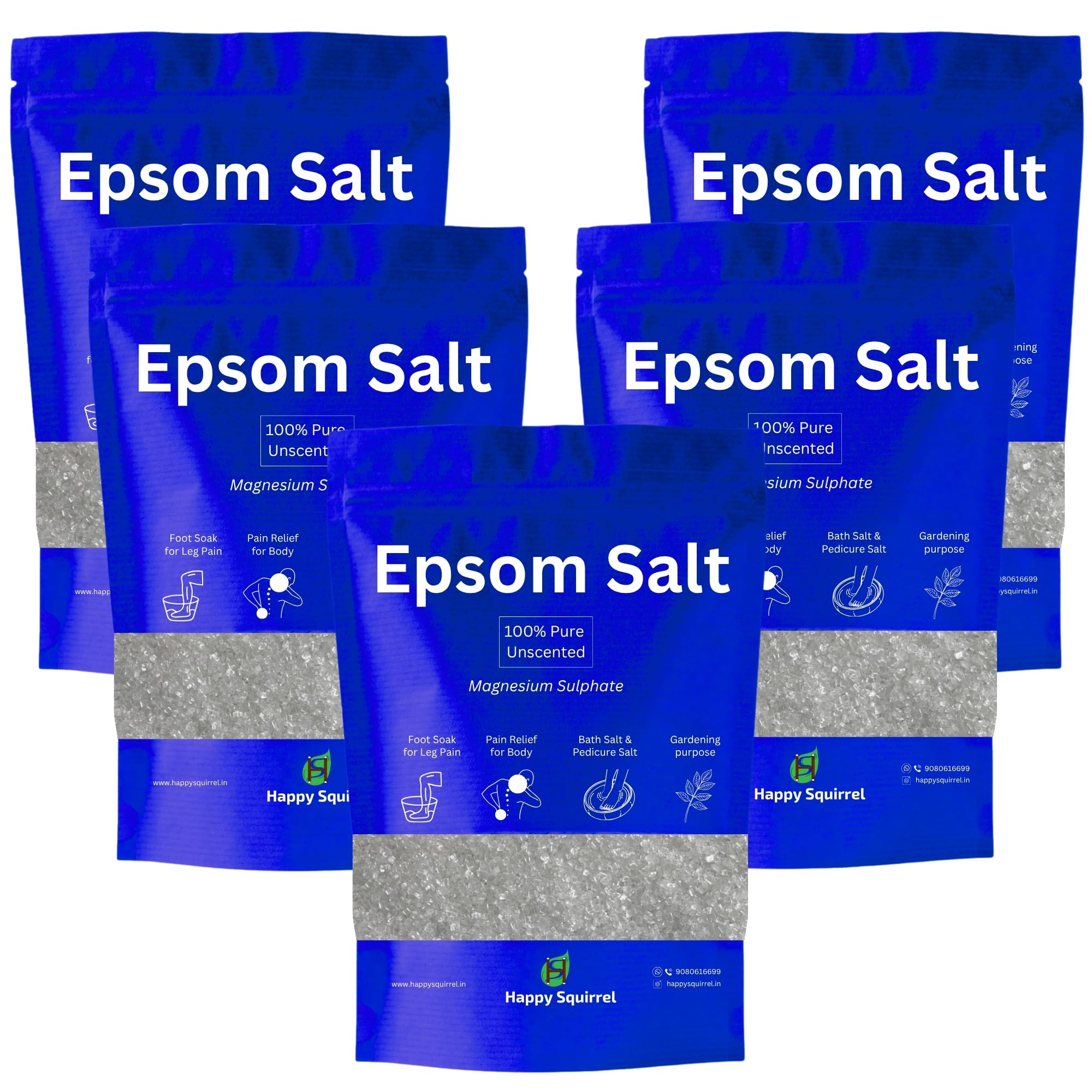 Epsom Salt for Foot and Bath | For Pain Relief, Muscle ache & Relaxation | 100% Pure, Unscented - Pack of 5 * 900 (4500 Grams)