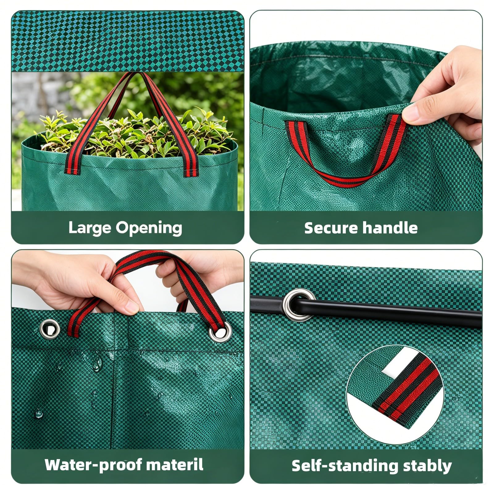 Lot de 3 sacs de recyclage réutilisables avec 5 poignées, robustes et pliables pour débris massifs, feuilles, 400 l