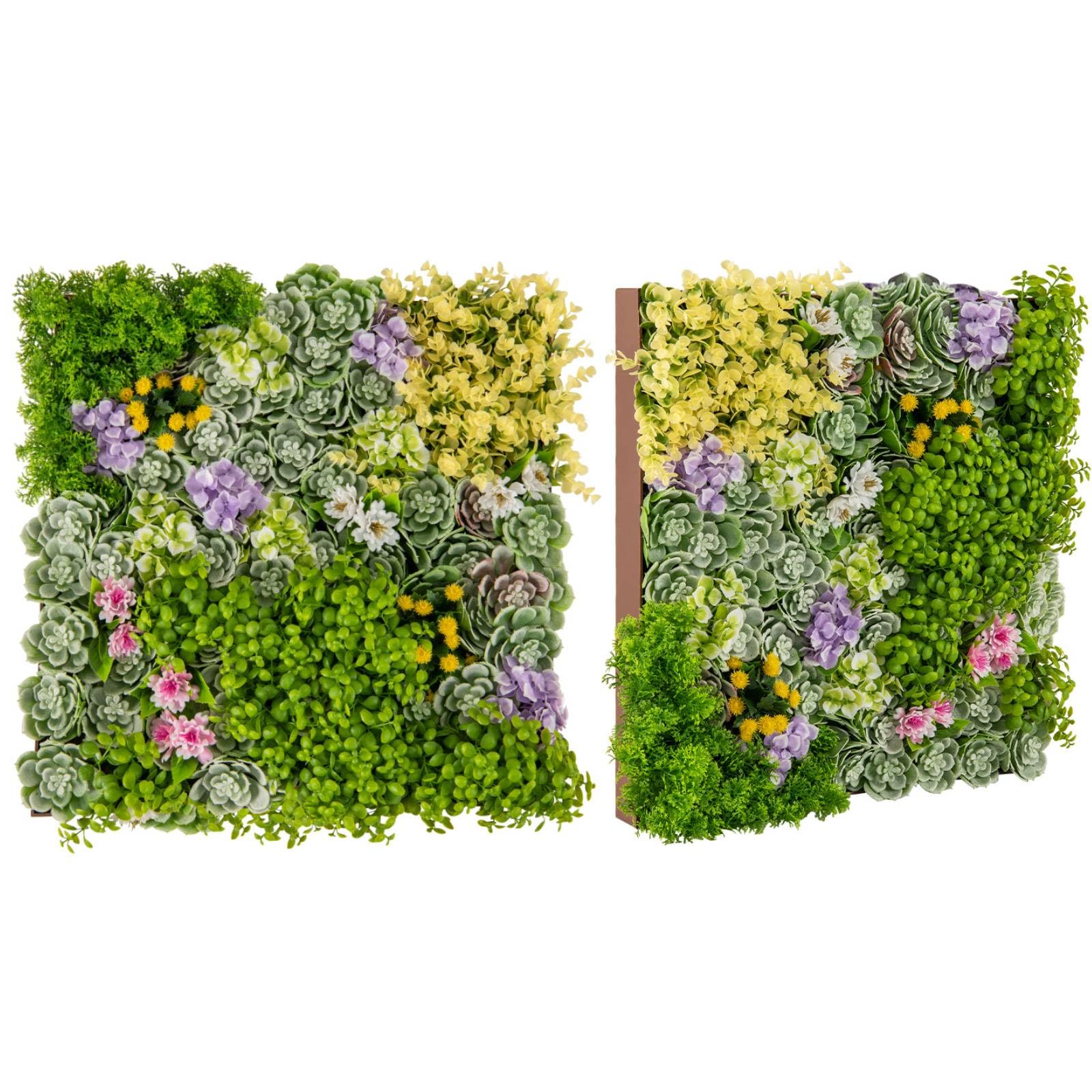 COSTWAY 2PCS Artificial Plants Wall Panels, 50 x 50cm 3D Hanging Greenery Hedge Grass Backdrop with 10/11 Types of Mixed Faux Plants, Sun-Proof Privacy Fence Screening for Home Balcony (10 Types)