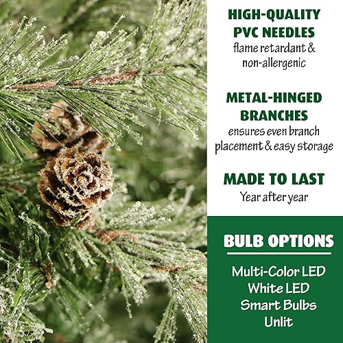 Miniatura 15 de Fraser Hill Farm Árbol de Navidad artificial flocado de abeto búfalo de 6.5 pies con doble luces LED multicolor y blanco cálido y soporte, árbol LED