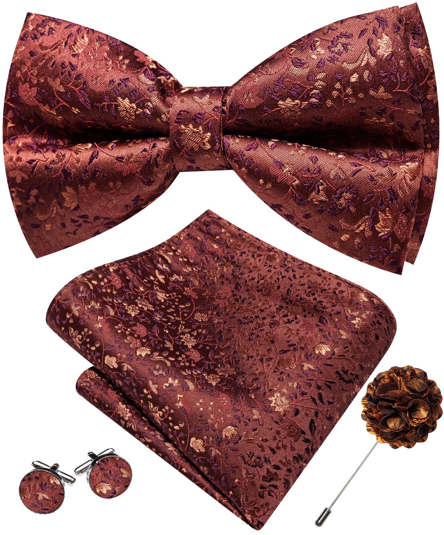 YOHOWA Mens Bow Tie Paisley Coloful Pre-tied Bowties Handkerchief Cufflinks
