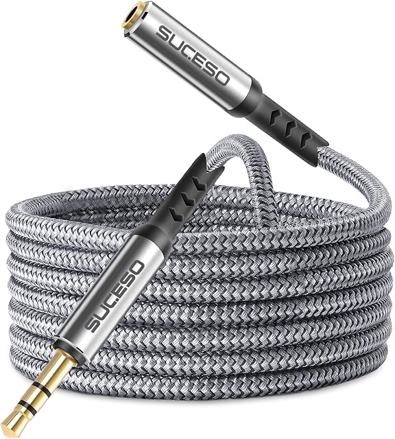 SUCESO Headphone Extension Cable 5M Aux Stereo Jack Lead 3.5mm Male to Female Audio Extension Cable Earphone Cord Compatible With Laptop PC iPhone iPad Tablet Headset TV PS4 MP3 Speaker Smartphone