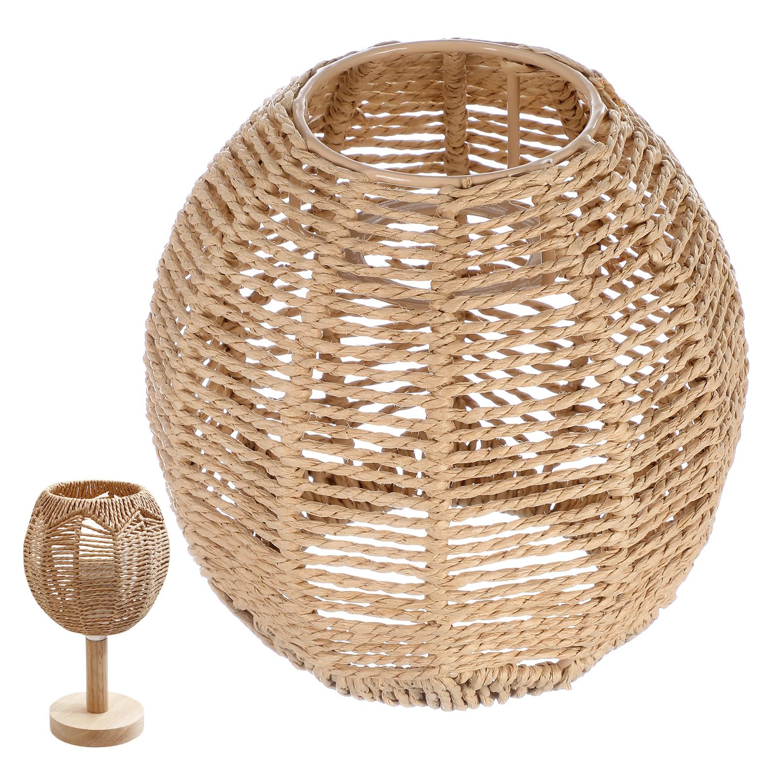 WOONEKY Khaki Hanging Lamp Shade with Imitation Rope Material, Fine Workmanship and Easy to Use, Suitable for Room and Hot Pot Restaurants, Stylish Retro Design Lamp Cover Accessory