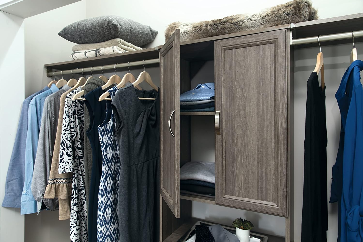 ClosetMaid SuiteSymphony Wood Closet Door Set Pair, Add On Accessory, Shaker Style, for Storage, Clothes, for 25 in. Units, Graphite Grey/Satin Nickel
