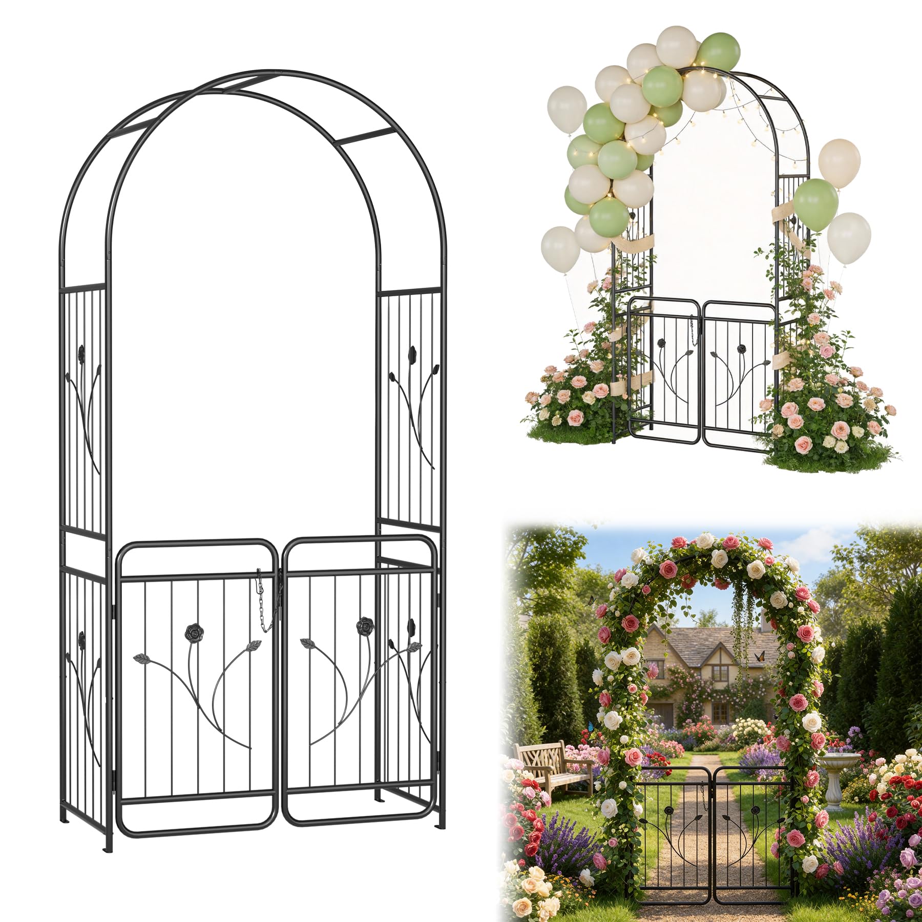 ACXIN Rosenbogen mit Tor 95x50x220 cm, Rankgitter Metall für Garten & Hochzeit, Hochwertiger Rankbogen mit Pulverbeschichtung, Pergola, Gartenbogen für Blumen & Kletterpflanzen-Typ A