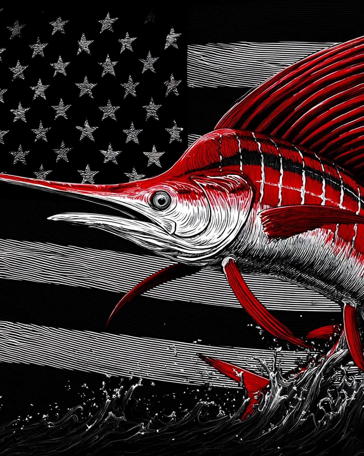 Liubaishi Black Paint By Numbers For Adults, American Flag Marlin, 16X20 Inch, Acrylic And Canvas