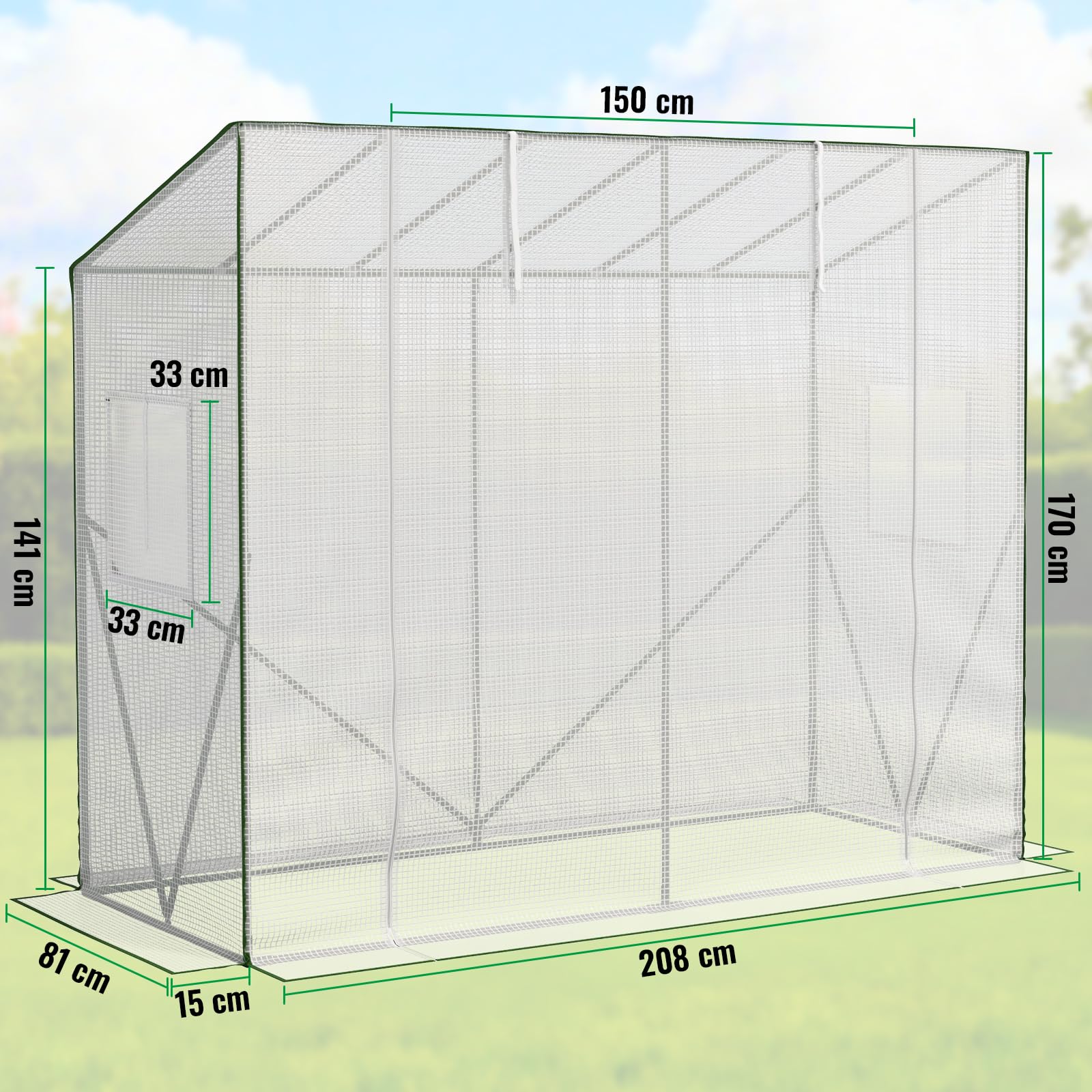 Velway Szklarnia foliowa na pomidory, stabilna – 208 x 81 x 170/141 cm, odporna na warunki zimowe, skośny dach, do ogrodu, z folią siatkową PE, okienkiem wentylacyjnym, kotwami gruntowymi i