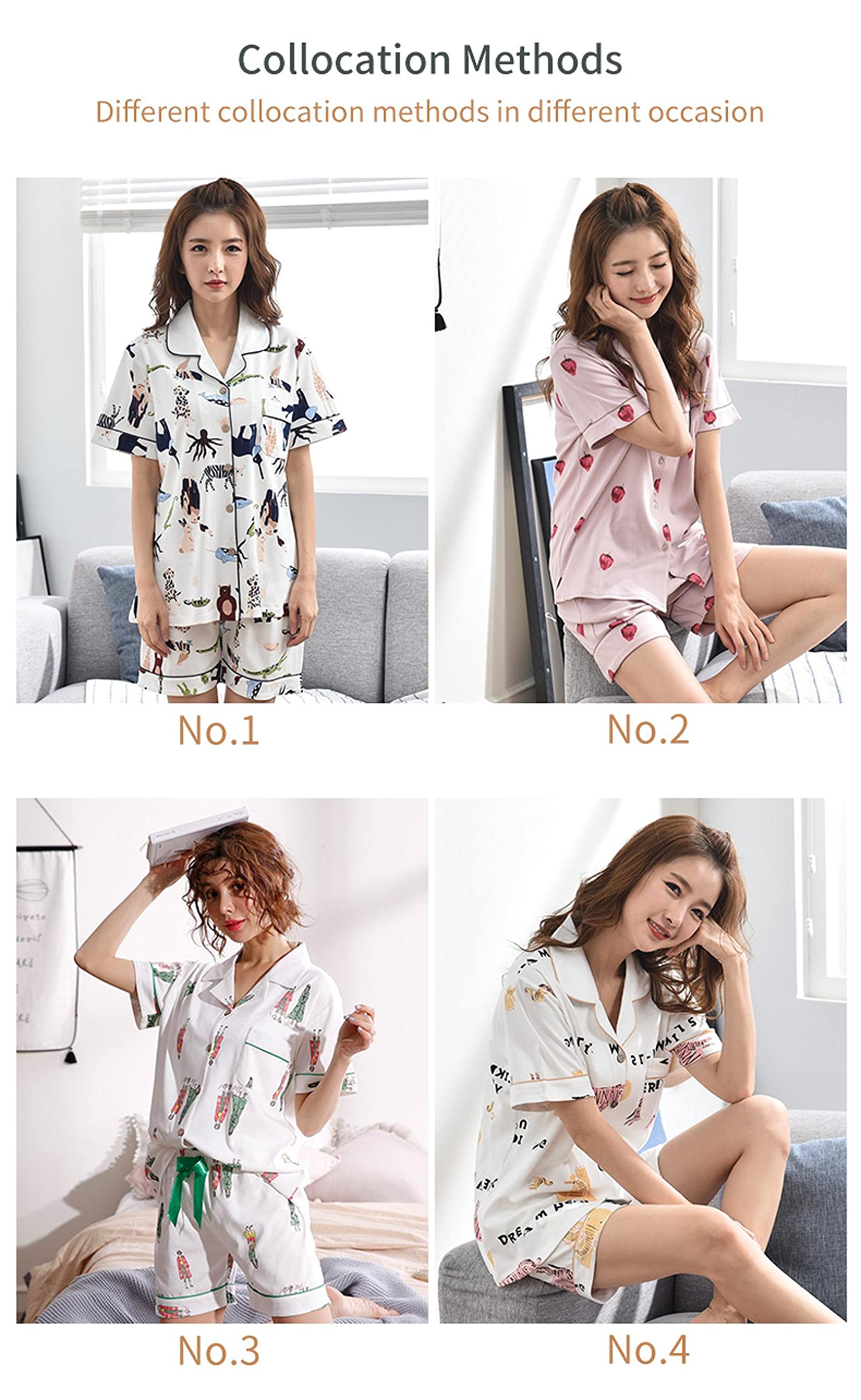 Un Pijama Cómodo Pijamas para Mujer Pijamas para Mujer Pijamas para Mujer 2 Piezas Conjuntos De Pijamas para Mujer 100% Algodón Ropa De Dormir para Estar En Casa Bata De,Color3-M