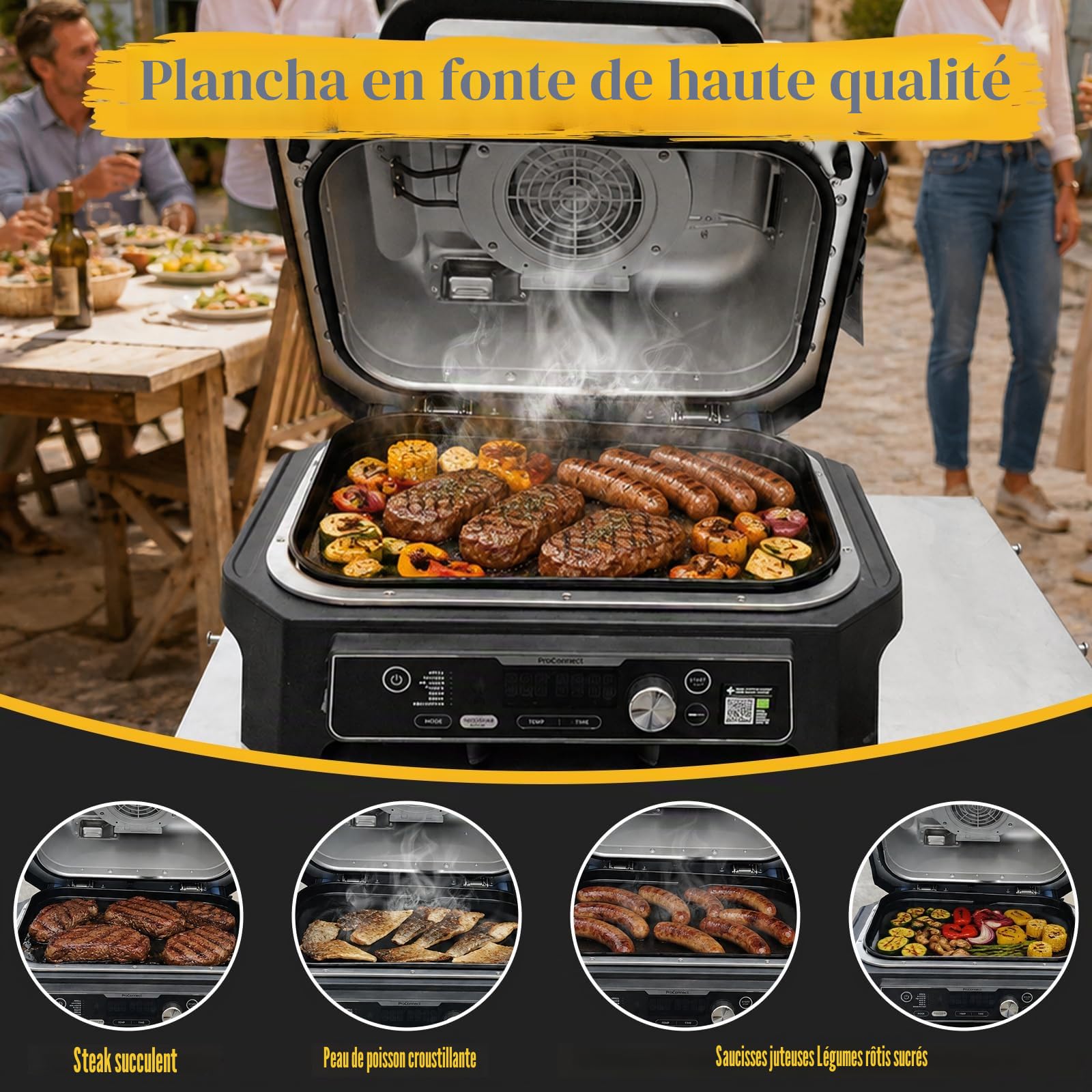GFTIME Plaque de cuisson en fonte pour Ninja Woodfire Pro XL, série OG800 et OG900 (OG850/OG901), plaque de cuisson plate d'extérieur avec ouverture à huile, revêtement en céramique, insert noir