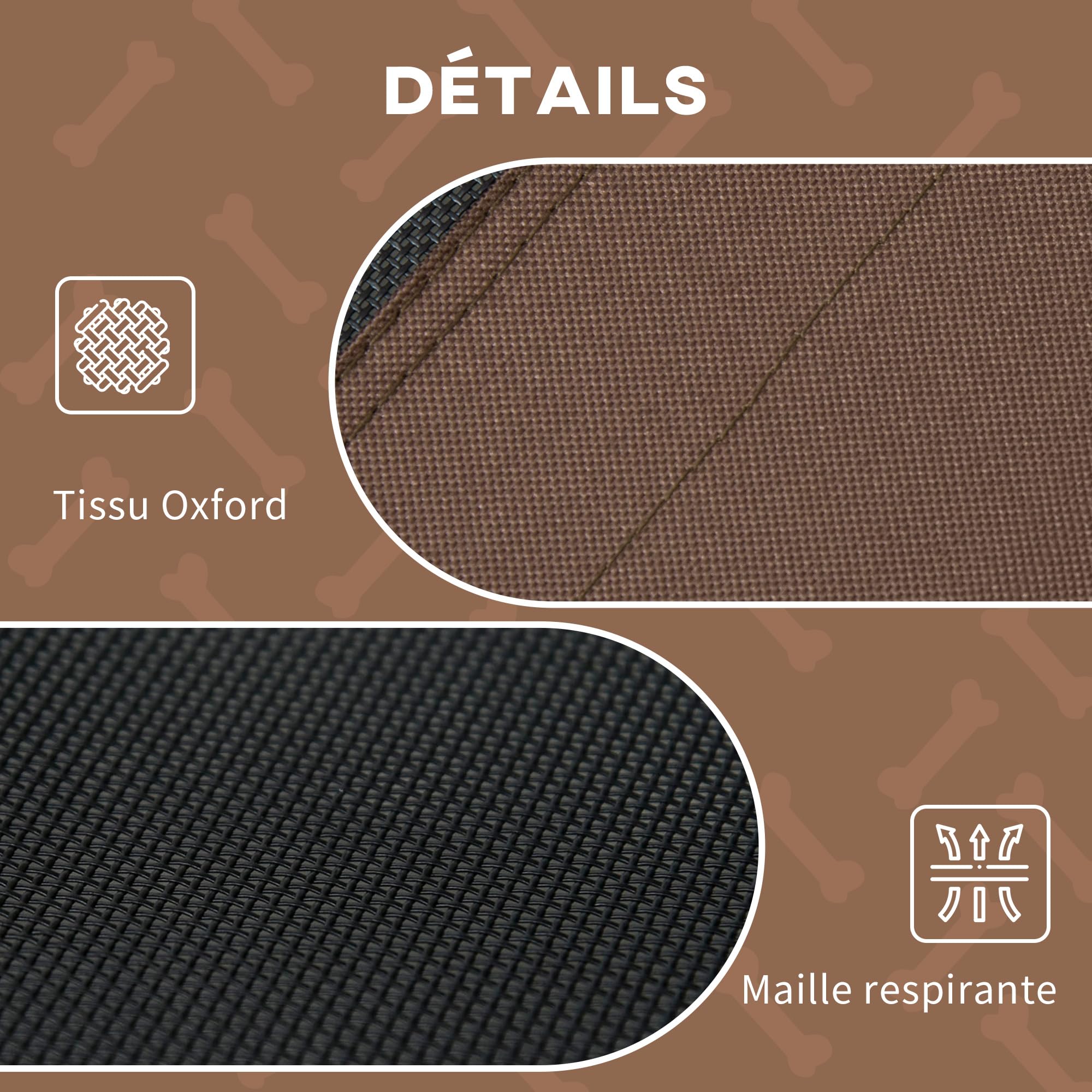 PawHut Lit pour Chien Chat sur Pieds Grand Confort Velum Anti-UV Tissu Oxford Micro-perforé + Parasol + Sac de Transport Inclus Marron Noir