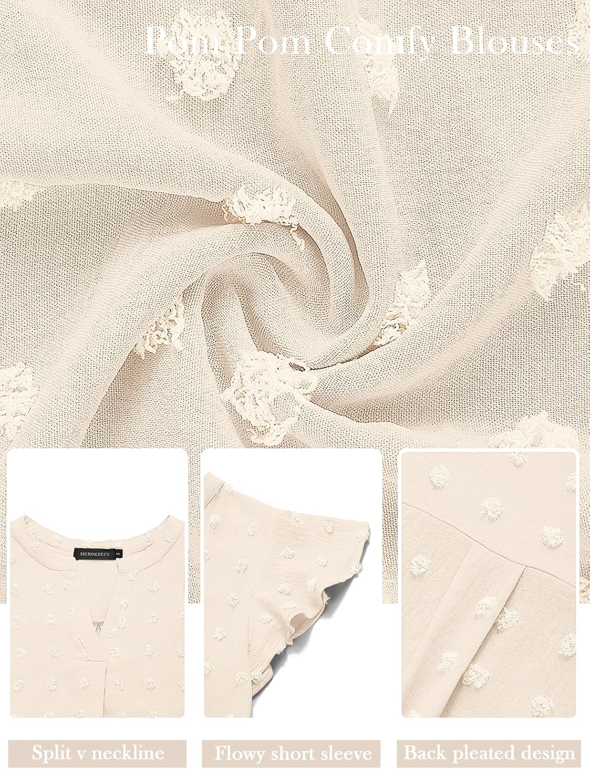 MEROKEETY Women's 2026 Spring V Neck Ruffle Short Sleeve Blouse Summer Swiss Dot Dressy Casual Flowy Shirt Tunic Top - Image 5