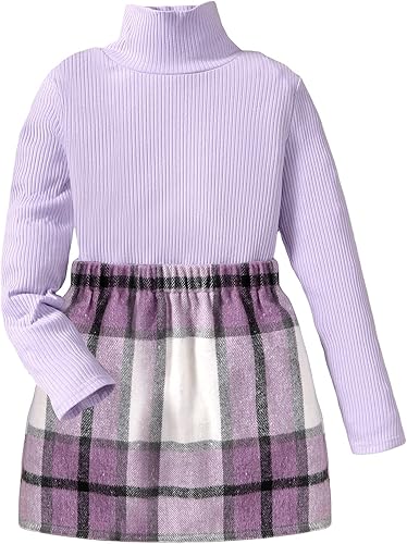 Floerns Conjunto de camiseta de cuello alto de 2 piezas para niñas con minifalda a cuadros