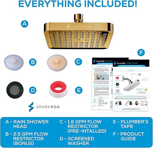 Miniatura 30 de SparkPod Cabezal de ducha, lluvia de alta presión, diseño de lujo de alta calidad, instalación en 1 minuto, reemplazo ajustable fácil de limpiar 1.