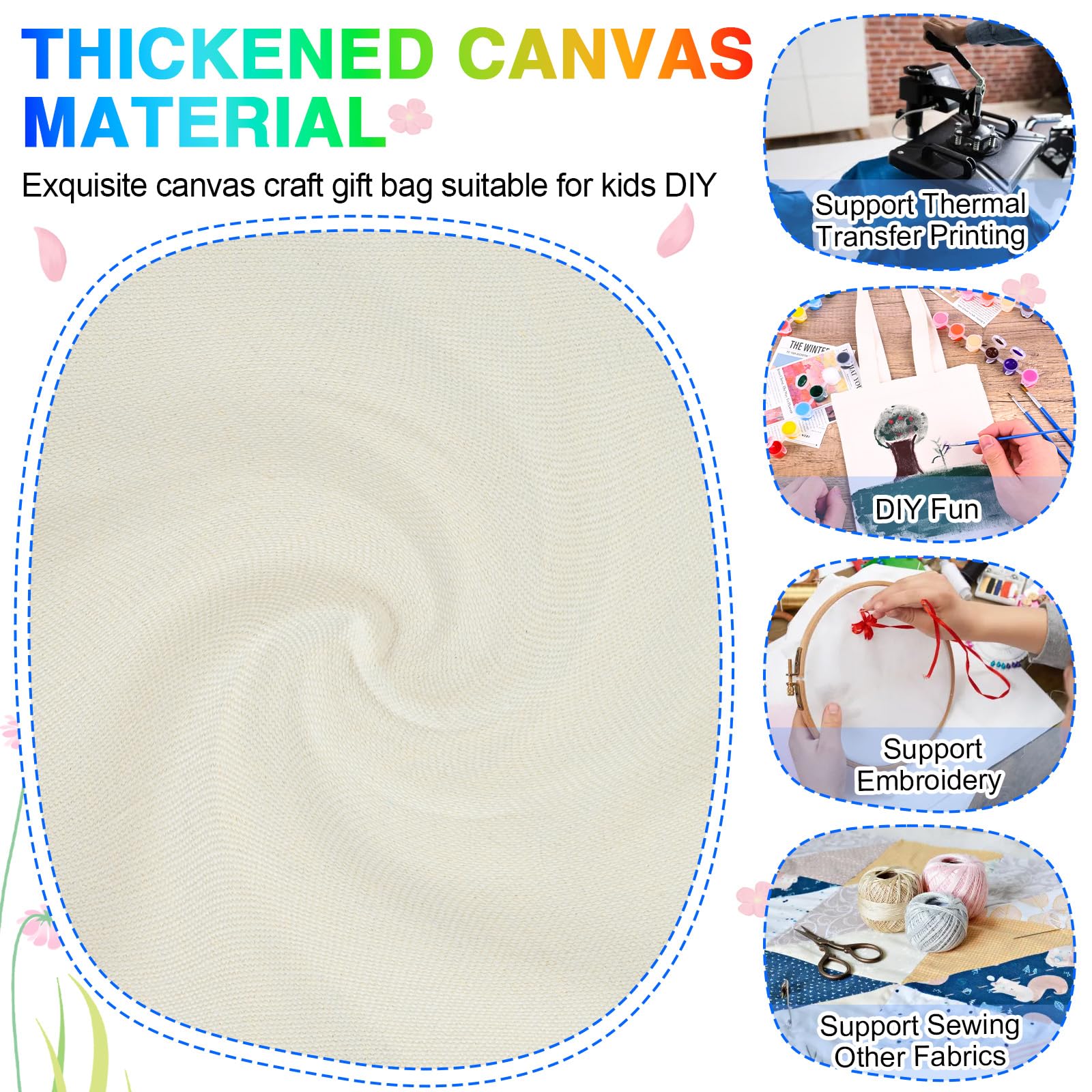 Zioffiel Small Canvas Tote Bags Bulk 24 Pack, Sublimation Tote Bags Blank with Acrylic Paint Set, Reusable Cotton Canvas Bags with Handles, Mini Tote Bag To Decorate DIY Crafts, 8"x8.6" - Image 4