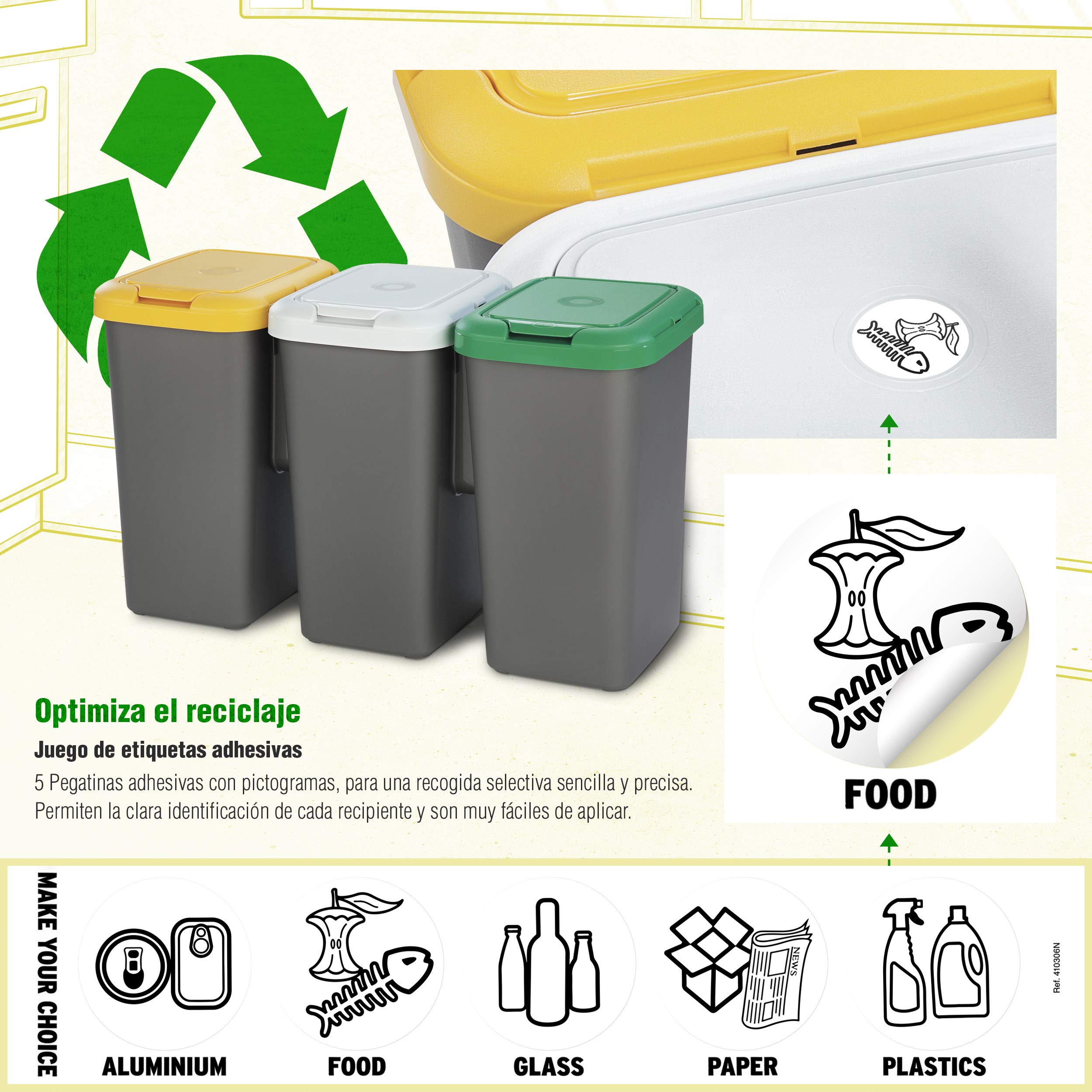 Papelera Reciclaje con 3 Compartimentos Ideal para Hogar/Oficina/Interior/Exterior, 75 litros Capacidad Total, 78.5 (Ancho) x 33 (Profundo) x 47.5 (Alto) Cms