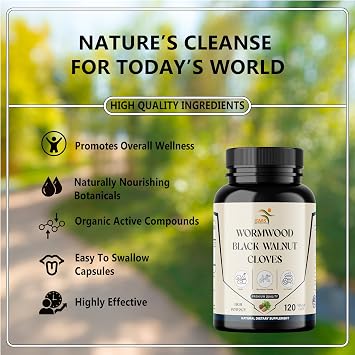 Wormwood Black Walnut Clove Capsules, No Fillers, Herbal Cleanse Supplement with Sweet Wormwood, Black Walnut & Cloves, 120 Veggie Capsules for Digestive Support & Overall Wellness