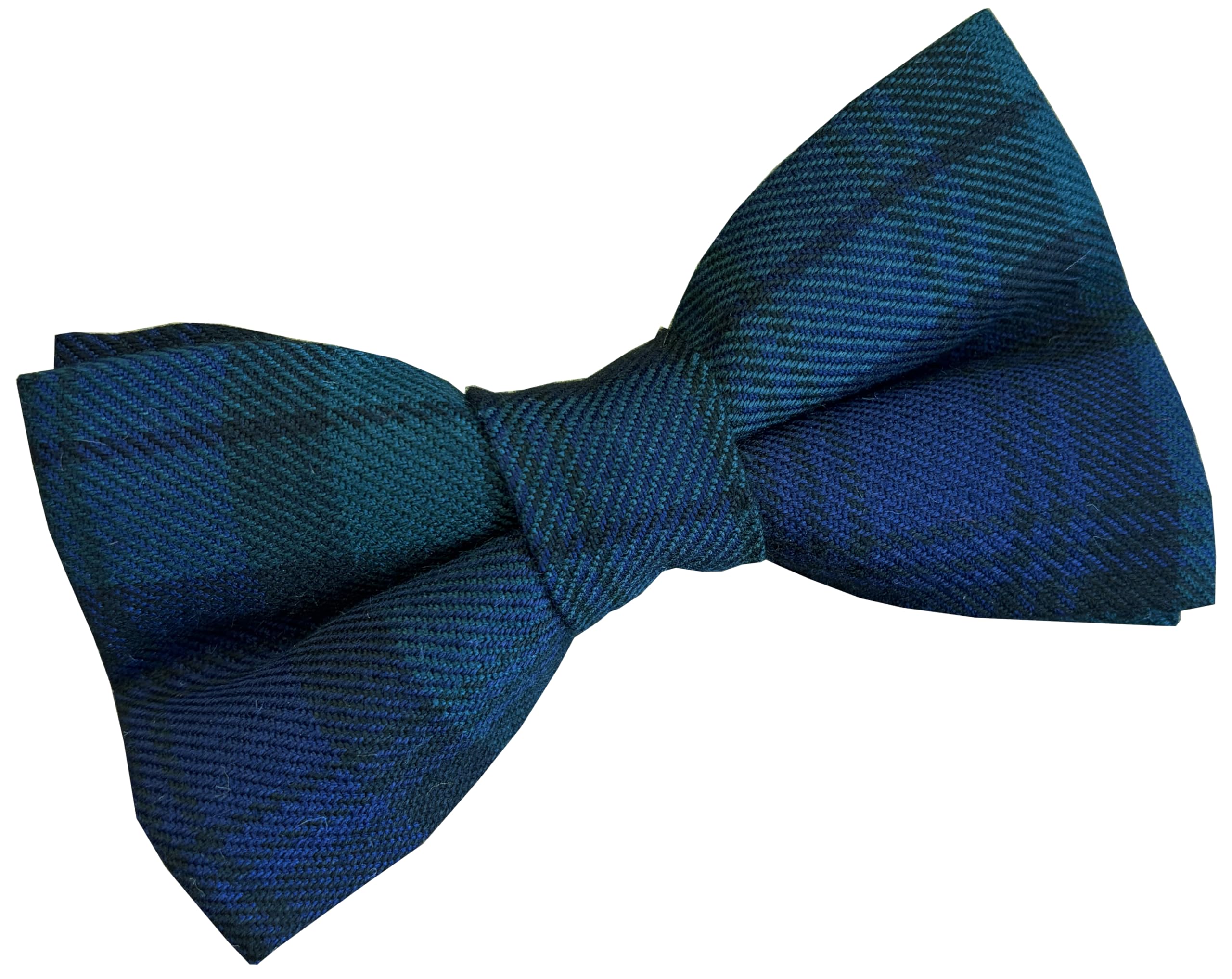 Great British Tie Club Men's Blue, Green, Black Black Watch Tartan Clip On Bow Tie