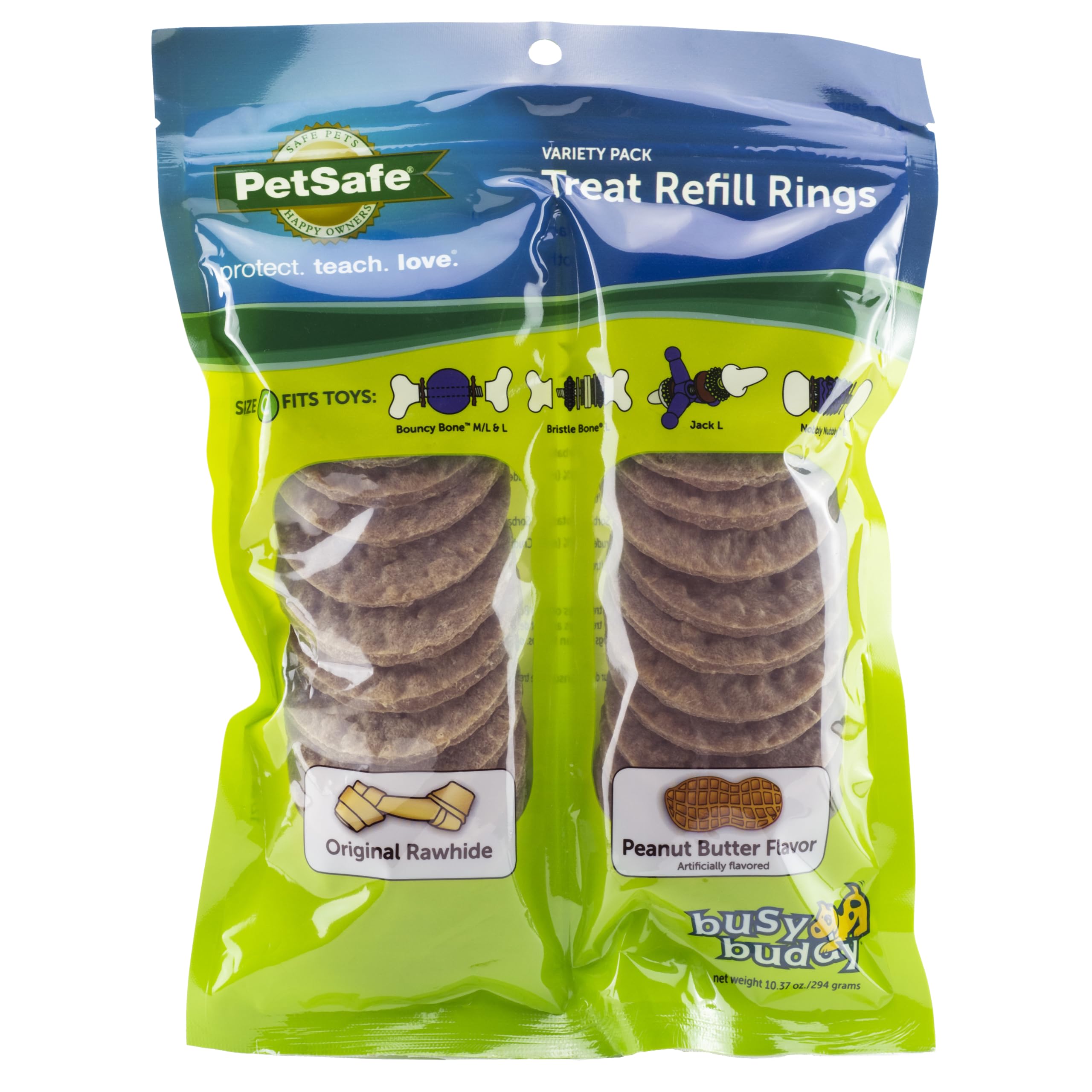 PetSafe (Variety Pack - Peanut Butter and Original, 305ml (Pack of 1)) - Natural Rawhide Rings, Dog Toy Treat Ring Refills for Busy Buddy Dog Toys, Small, Medium, Large and Variety Packs Available ...