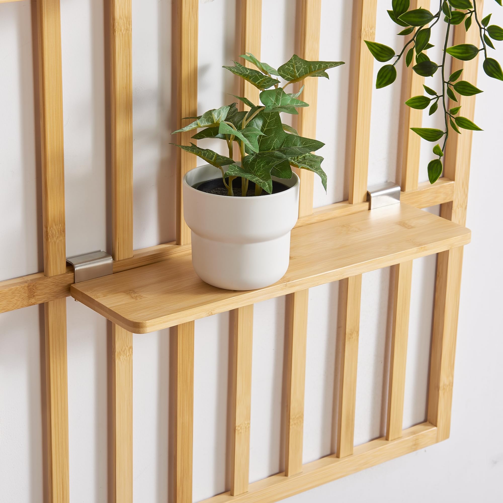 [en.casa] Pannello Portaoggetti da Parete Organizzatore a Griglia con 3 Mensole Regolabili Piani da Larghezze Diverse Pannello da Muro 120 x 80 x 13 cm Bambù Naturale