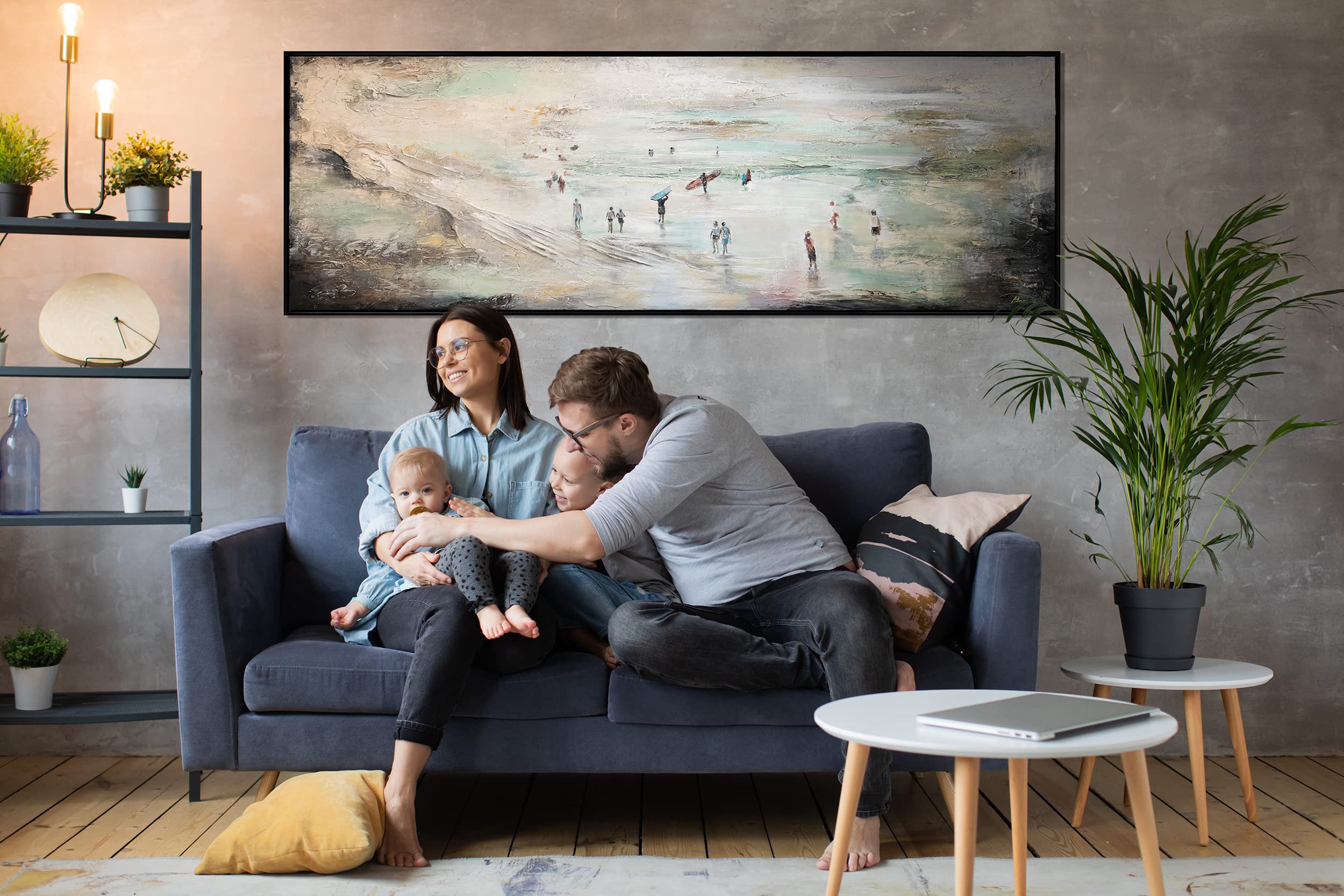 YS-Art XXL Abstrakt Acrylbild auf Leinwand Wellenreiten handgemalte Strand
