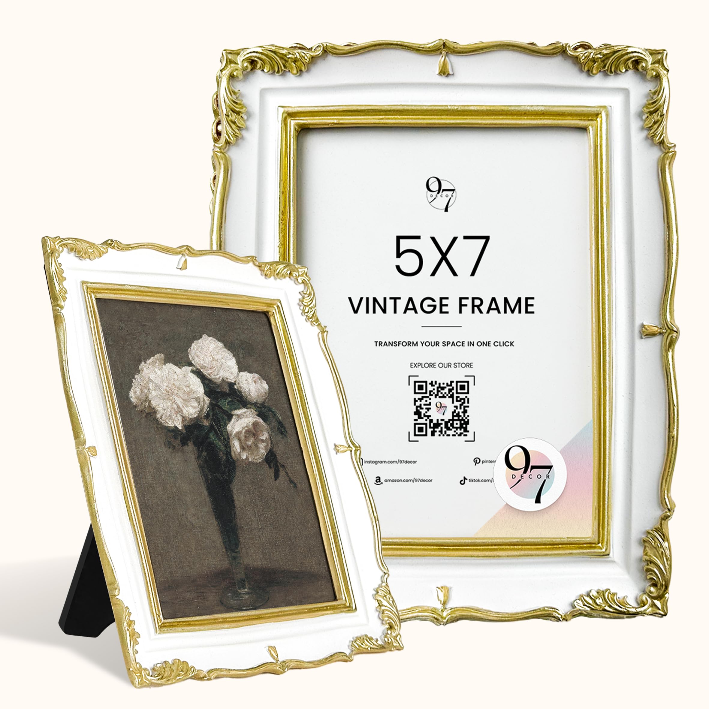Amazon.com - 97 Decor White Gold Vintage Picture Frame 5x7-5 By 7