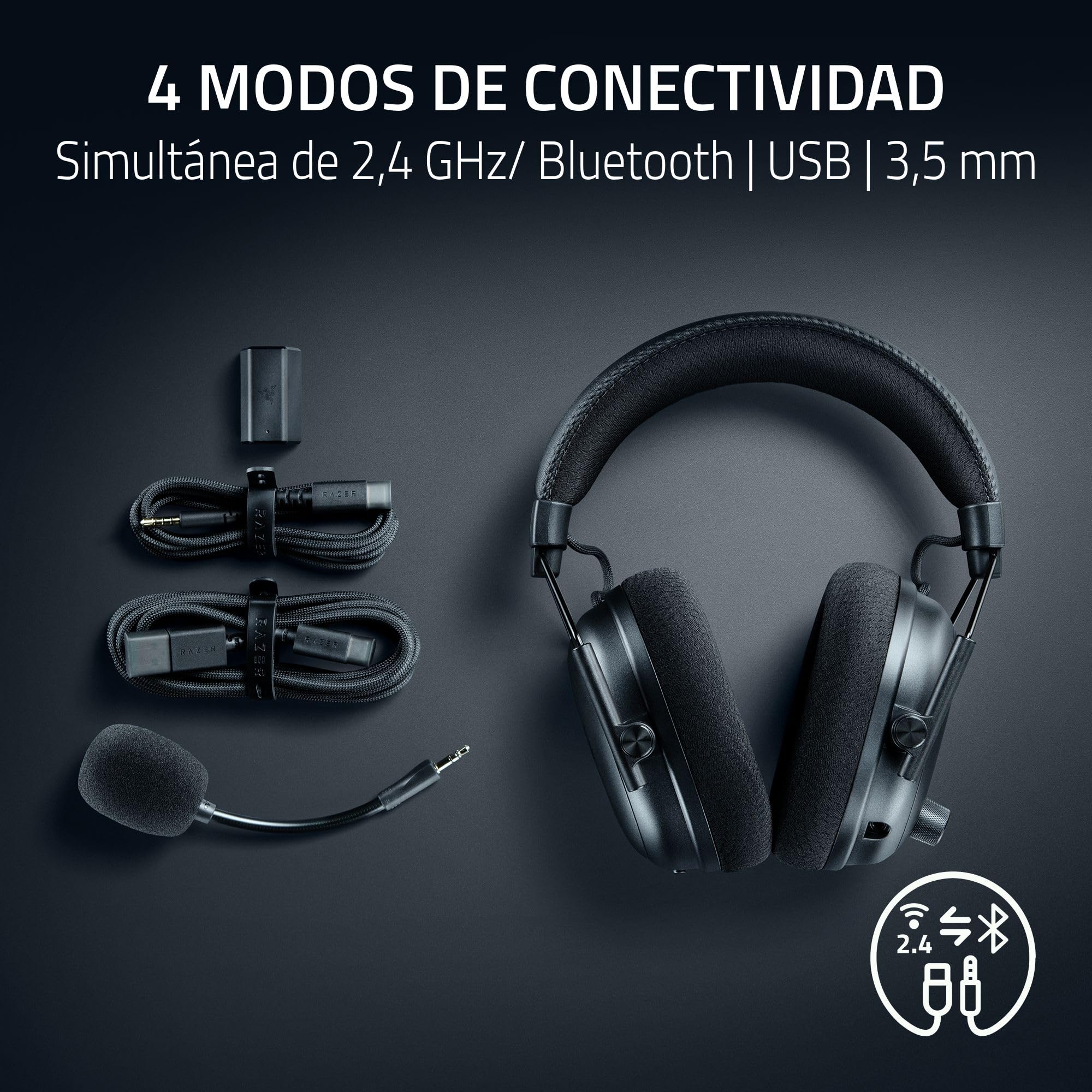 Razer BlackShark V3 Pro - Auriculares inalámbricos para Esports con cancelación Activa de Ruido (ANC) - Diafragmas 50mm - Micrófono extraíble - Wireless 2,4GHz & Bluetooth - FPS - PC/Mac | Negro