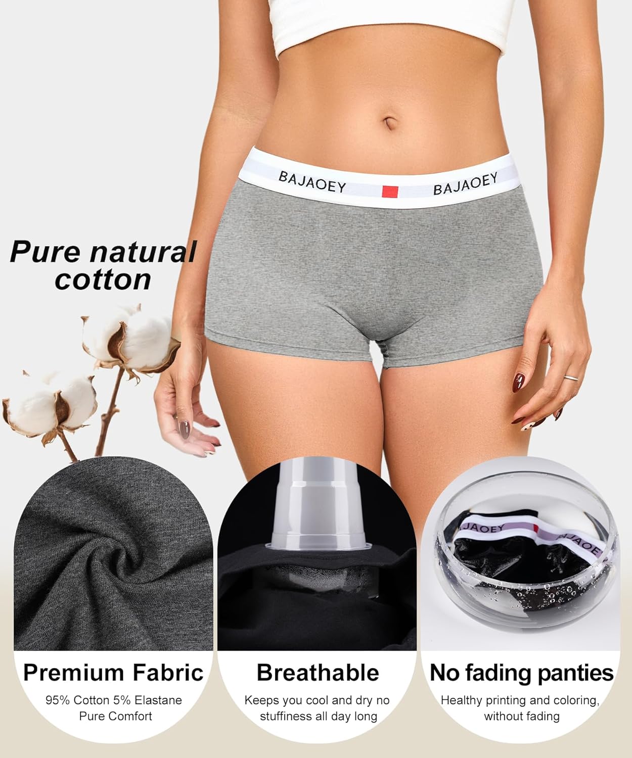 Cotton Boy Shorts Panties for Women Pack Boxer Briefs Women's Underwear Full Coverage Stretch Boyshort 5 Packs - Image 7