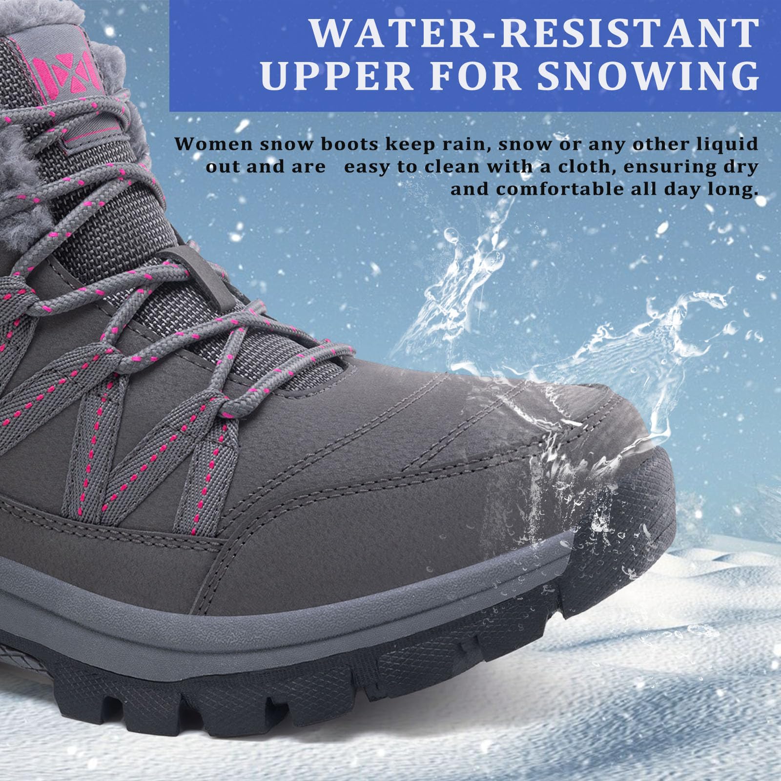 Warm Femmes Neige Bottes Chaussures d'hiver Classiques pour Femme Antidérapantes Outdoor Bottine de Neige Randonnée