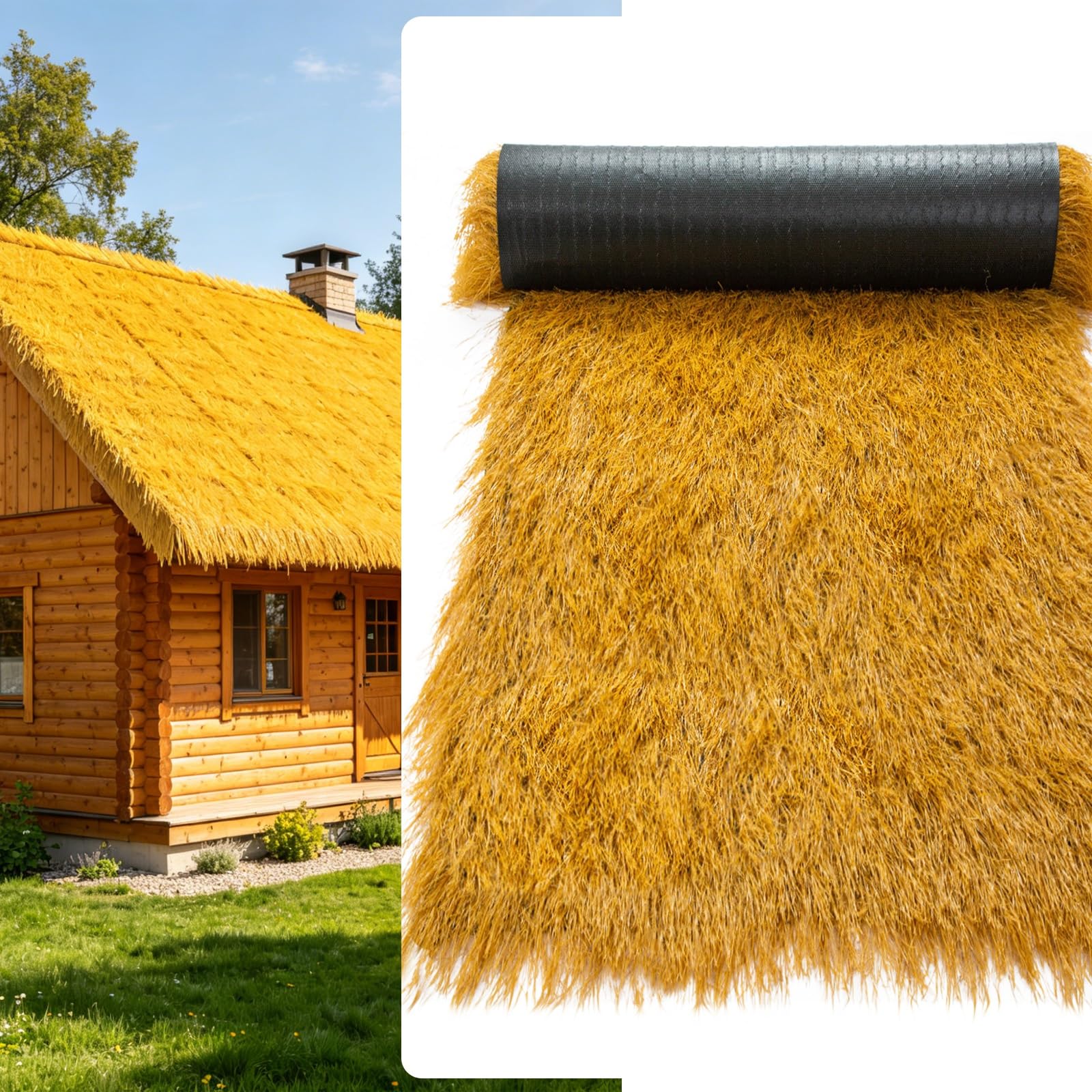 ZzERTE Mexican Artificial Thatch Straw Roof Decoraions,Synthetic Tiki Hut Grass Roof,Faux Thatch,Fireproof Synthetic Straw Roofing Decor,Artificial Thatch Grass Roll(0.5x8m(19.7x315in))