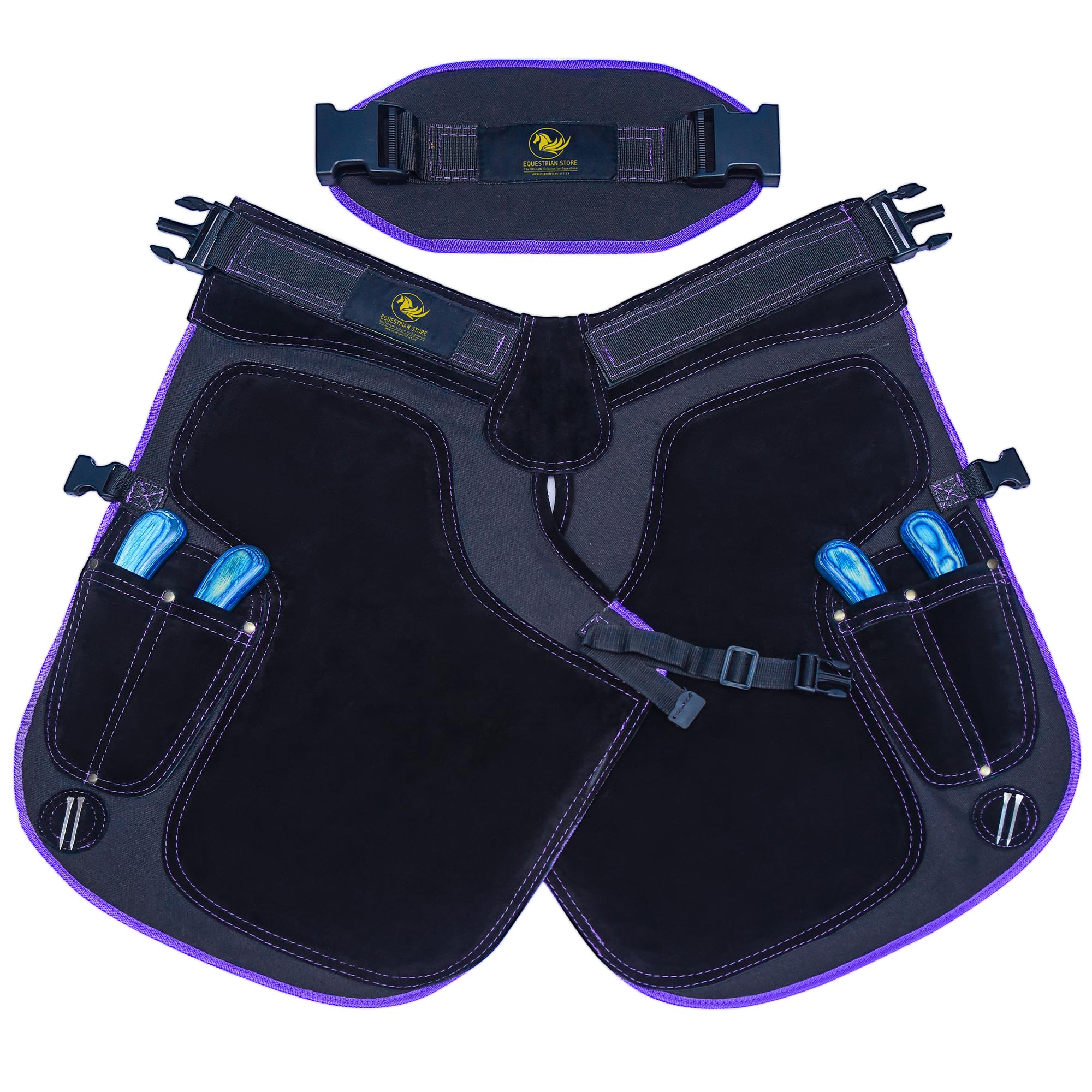 Forja especial de forja 65 cm - Delantal de herraduras de piel reforzada y estable, morado, 63 cm