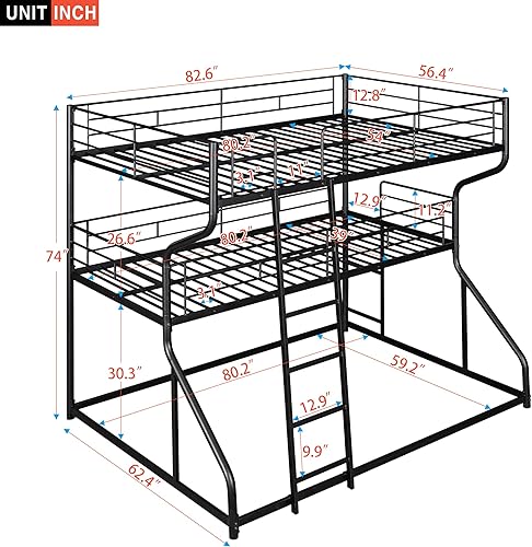 Miniatura 2 de Litera triple multifunción cama triple individual sobre individual con escalera integrada y tobogán marco de cama triple de madera con barandillas