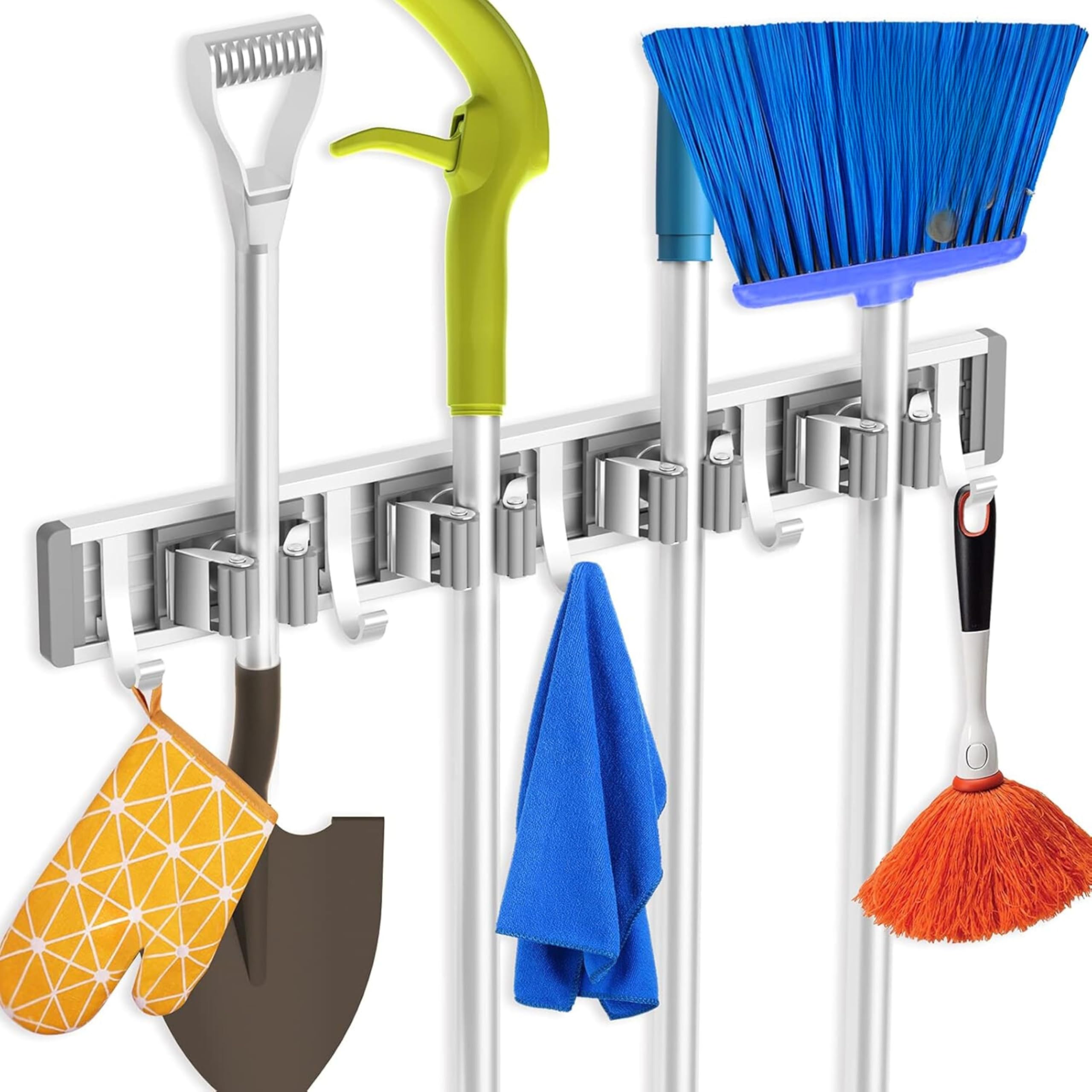 Boniry Broom Holder | Adujstable 4 Mop Stand with 5 Hook Broom Stick Holder Wall Mounted | Heavy Duty Broom Holder Wall Mounted Or Tool Organizer for Home Garden Garage and Storage-image-20