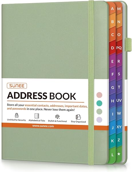 SUNEE Address Book with Colorful Alphabetical Tabs Sage Green