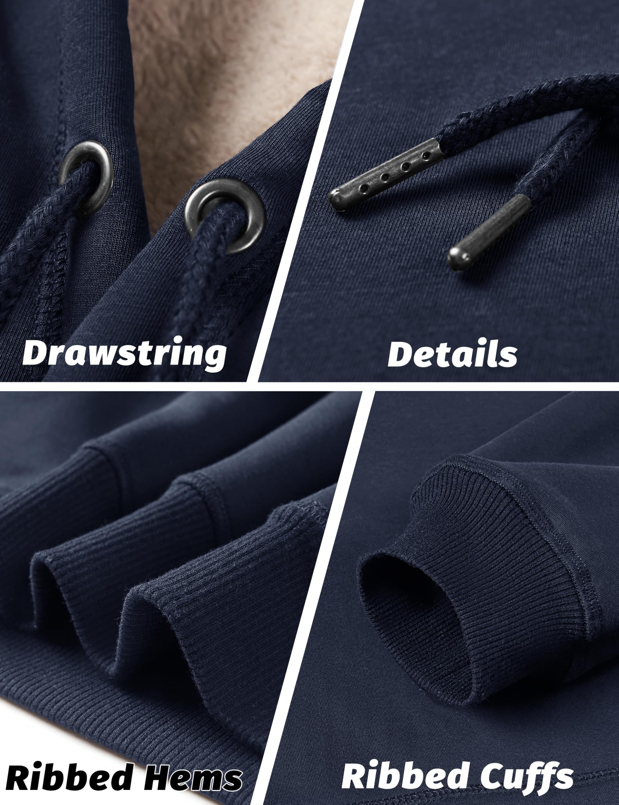 KEFITEVD Herren Pullover Hoodie Dicke Schwergewicht Sherpa gefüttert Känguru Tasche Winter Winddicht Warm Fleece Sweatshirt