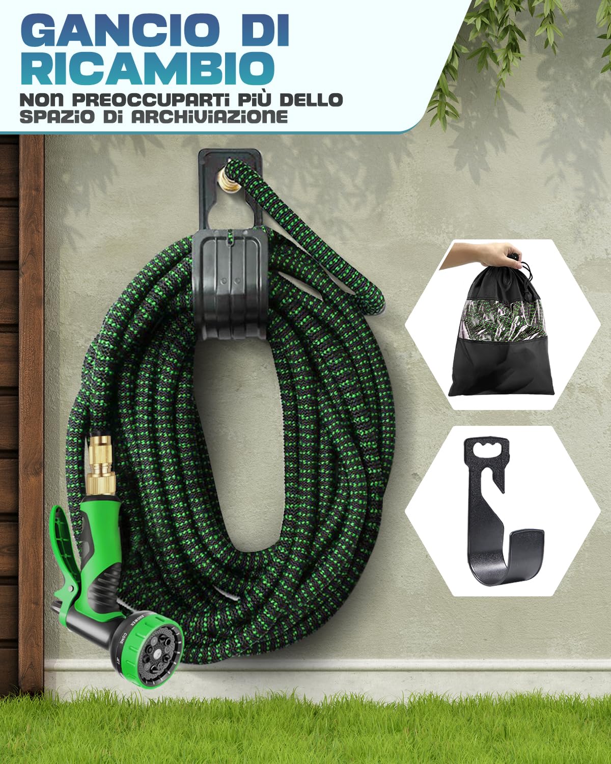 Tubo Giardino Estensibile con Pistola 10 Funzioni, Tubo Irrigazione Flessibile Antitorsione in Lattice a 3 Strati, Connettori in Ottone Massiccio, Tubo Acqua per Giardinaggio e Prato