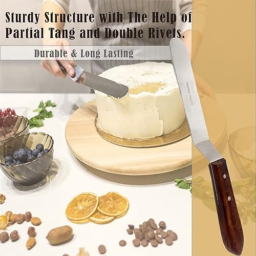 Miniatura 3 de A2Z - Espátula de glaseado de acero inoxidable de calidad profesional, para decoración de tartas, hoja flexible resistente, mango de madera para un