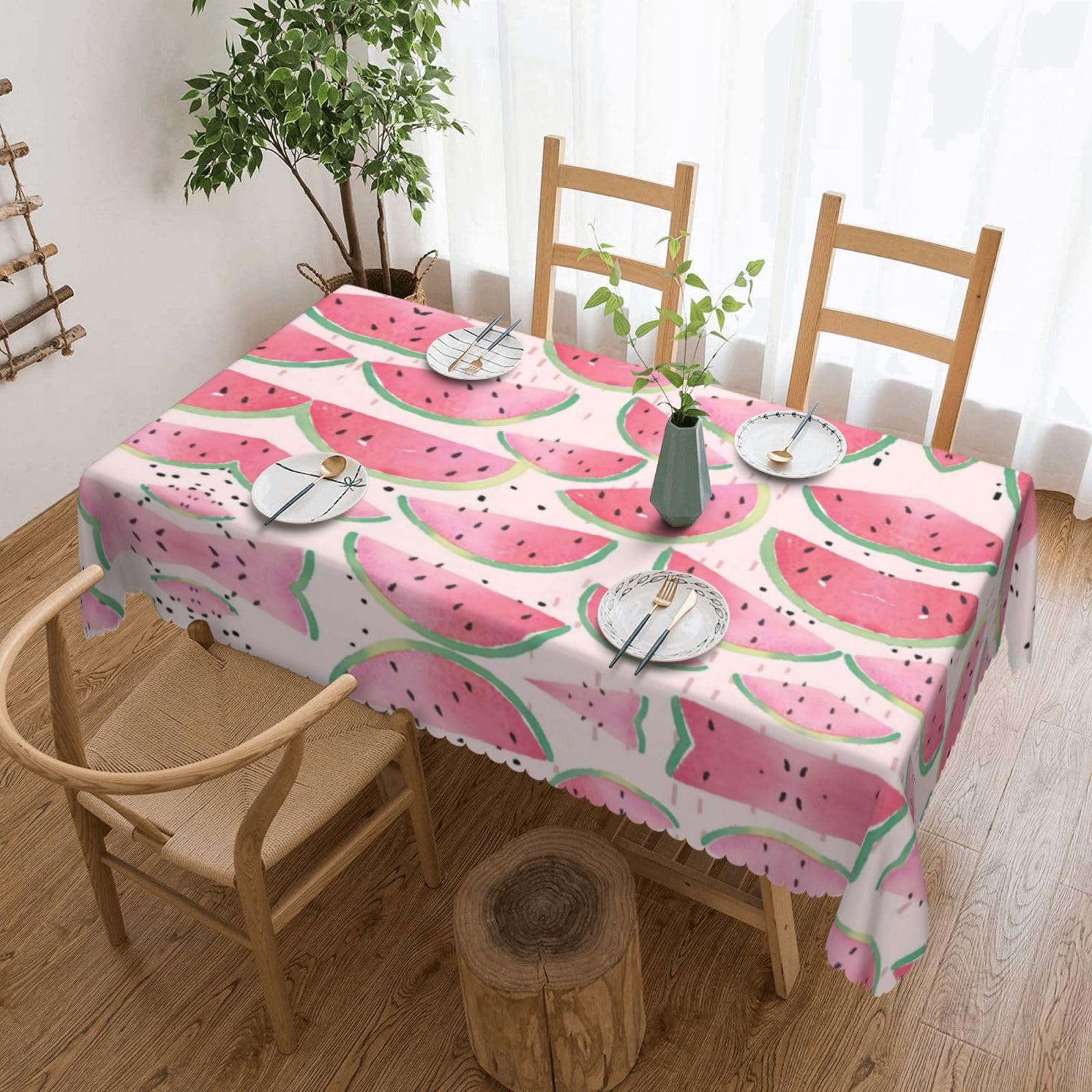 HLSBSSL Watermelon Fresh Fruit Patterned square lace tablecloth, wrinkle-resistant and durable, suitable for dining tables, parties, etc.