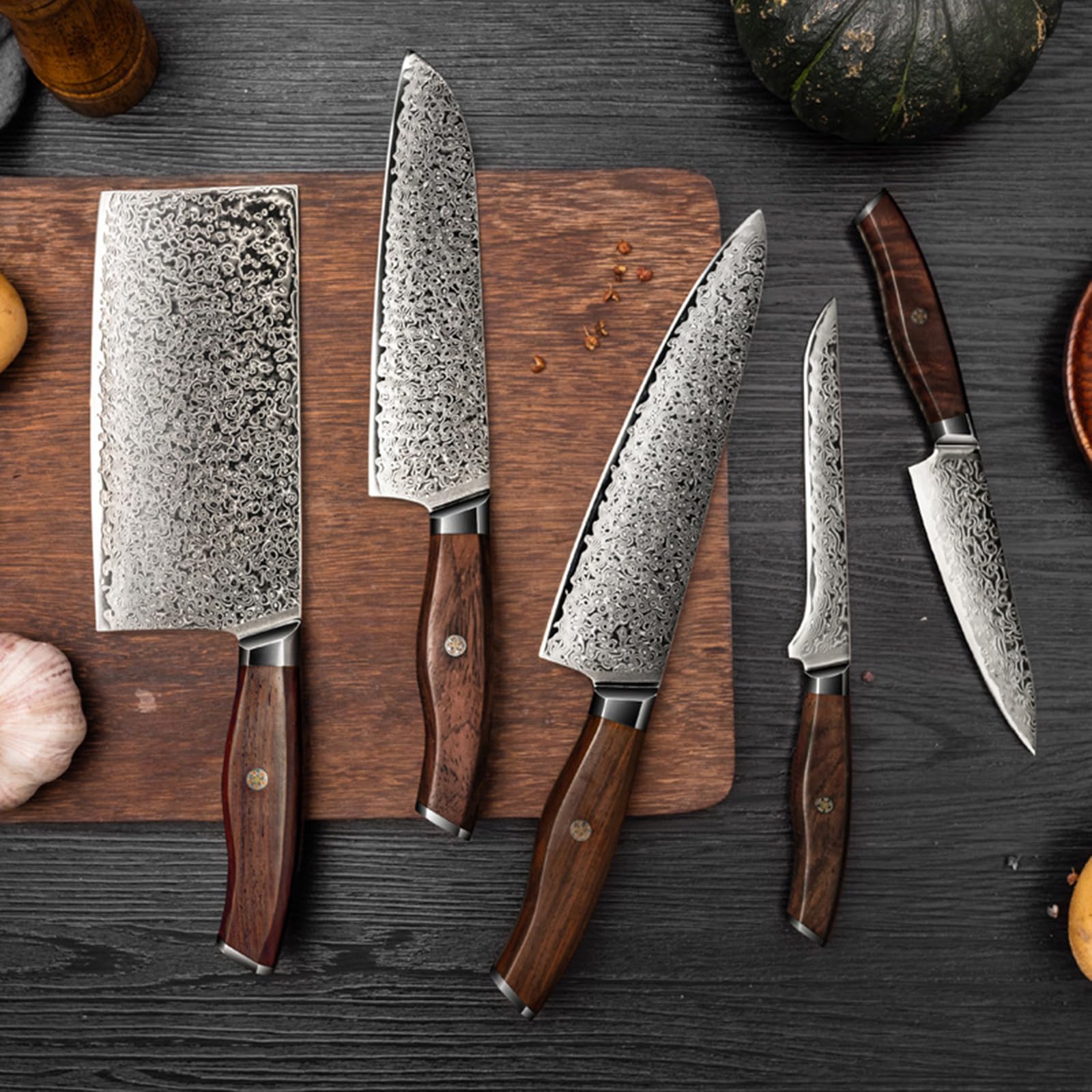 German Damascus Knife Set with Elegant Exquisite Handle Ergonomic Design Professional Ultra Sharp Kitchen Knives for Cooking High