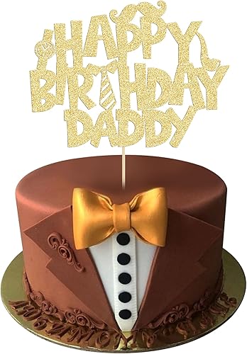 1 decoración de pastel de feliz cumpleaños para el día del padre, decoración de pastel con purpurina dorada para el Día del Padre, decoración de