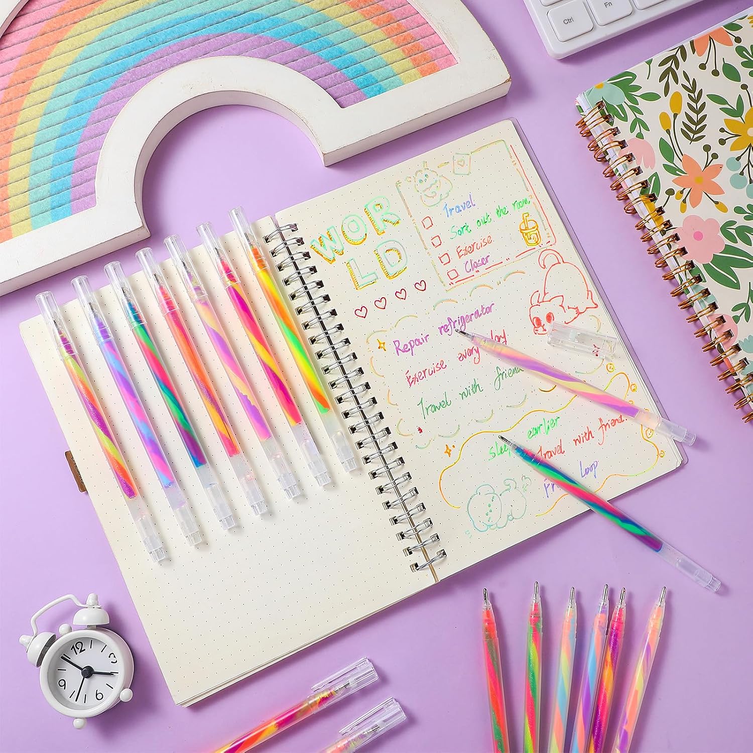 Janlaugh 36 Pcs Rainbow Gel Pens Color Changing Glitter Neon Gel Rainbow Pens for Adult Coloring Books Drawing Doodling Journaling Crafts Scrapbooks Sketching Supplies