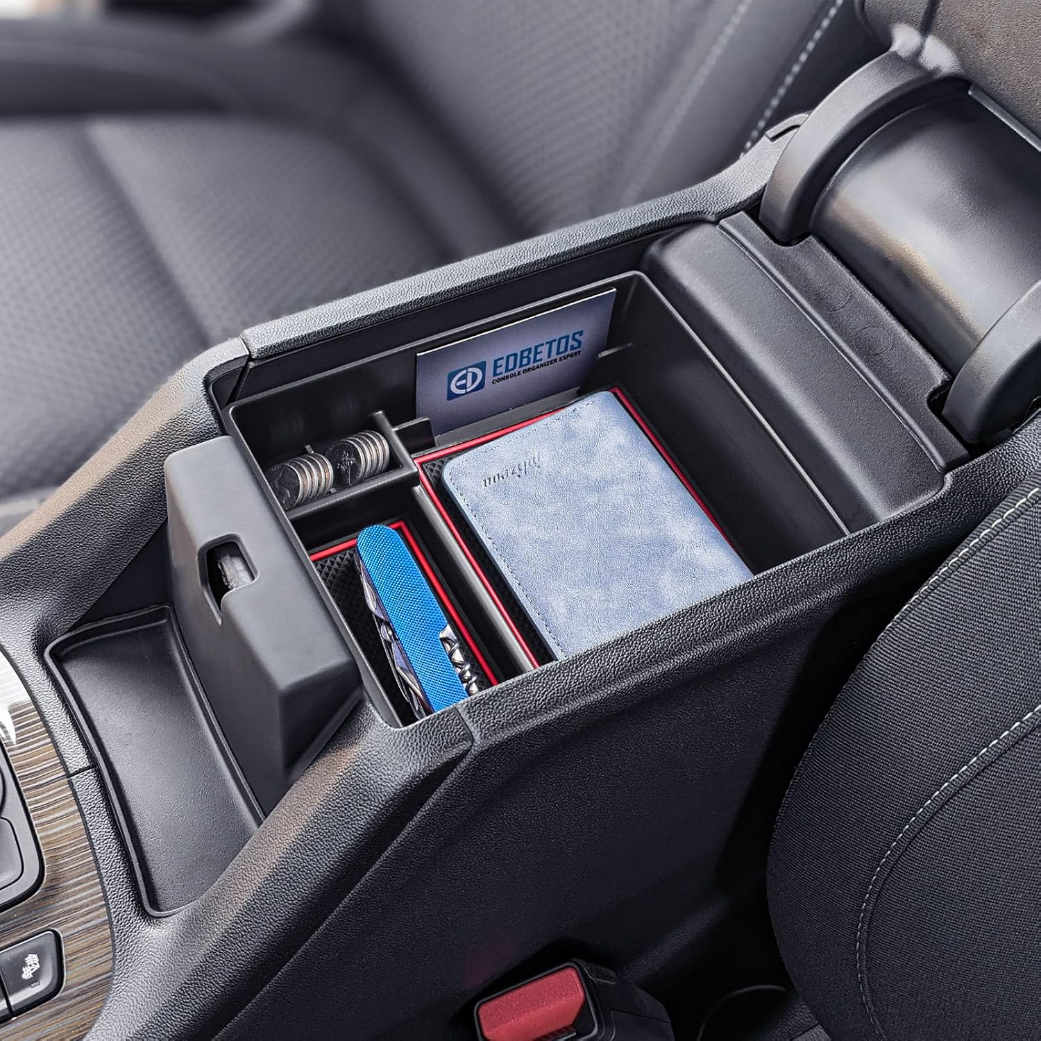 EDBETOS Acadia Center Console Organizer Tray Compatible with GMC Acadia Accessories 2017-2023, SL SLE SLT AT4 Denali Armrest Box Insert Tray Interior Secondary Armrest Storage Box,ABS Red Trim
