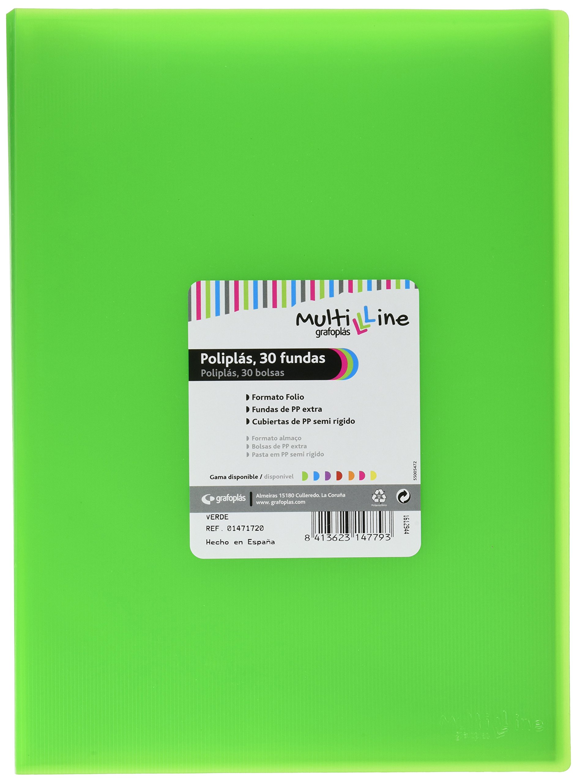 Grafoplás 01471720 – Folder of Multiline Sleeves, 30 Pockets, Foolscap Size, Green