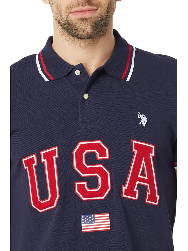 U.S. POLO ASSN. Slim Fit USA Applique Flag Print Knit Polo Shirt