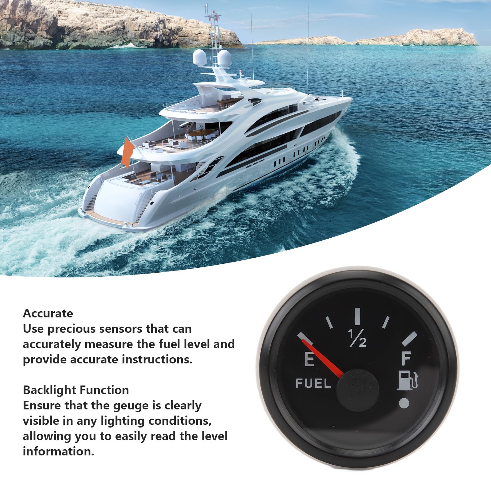 Jauge de Niveau de Carburant Universelle, Numérique, Compteur de Carburant Marin, 52mm, DC9-32V, 240-33ohm, pour Camping-car, Yachts, Bateaux de Pêche (Cadran noir Lunette noire)