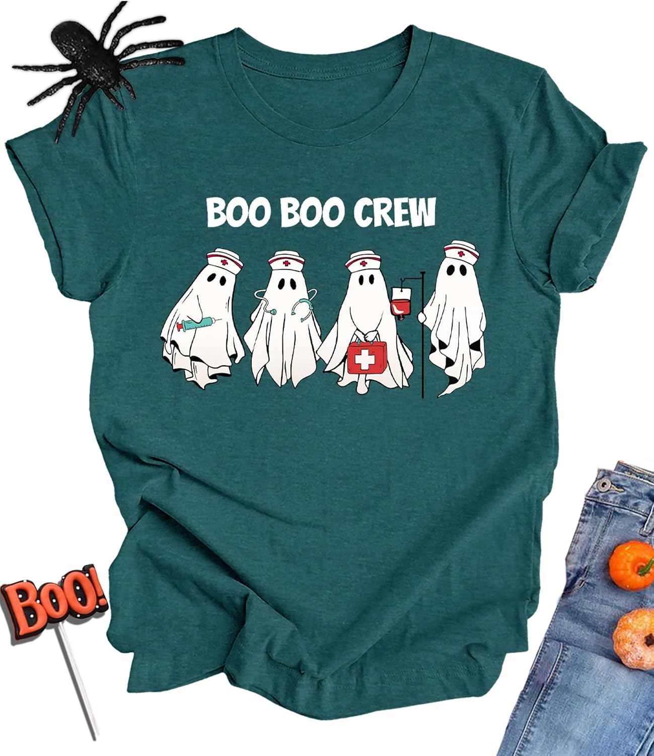 Halloween Shirt for Women Funny Ghost Costume Tshirts Halloween Short Sleeve Graphic Tee Tops