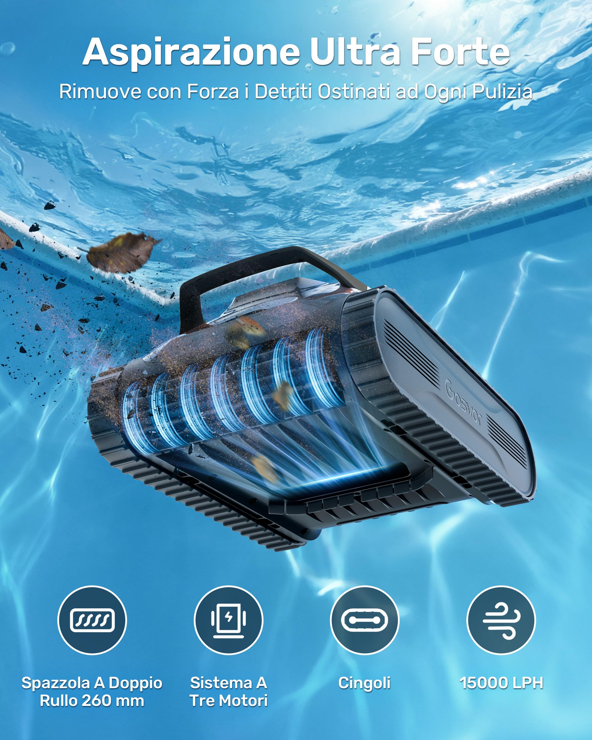 Gosvor (Nuevo 2026) LiteVac G1 Robot Limpiafondos Piscina,Paredes,Línea y Plataformas,7kg,200min Autonomía,Doble Filtración,Navegación Inteligente y App,200m²,Gris