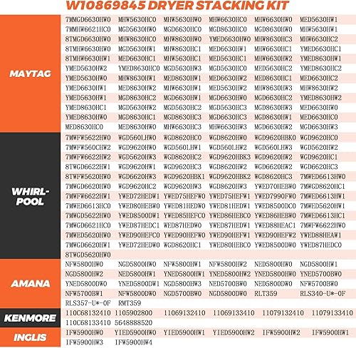 Miniatura 7 de Beaquicy W10869845 - Kit de apilamiento para secadora Whirlpool Maytag Standard y Long Vent Dryer & Washer - Reemplaza 52774 W10298318 W10298318RP