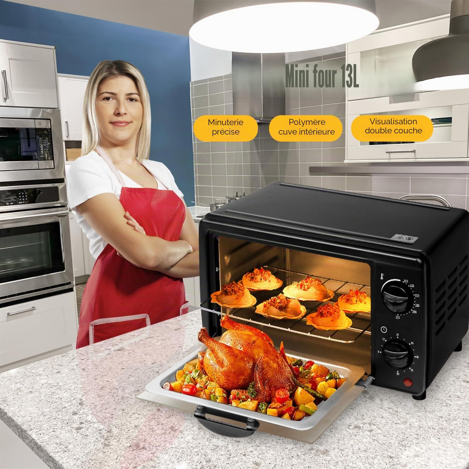 22 L 800w Four Electrique, Mini Four Electrique, Four Posable, Petit Four éLectrique, Mini Four Encastrable, Petit Four Electrique Posable, Four A Poser (13L)